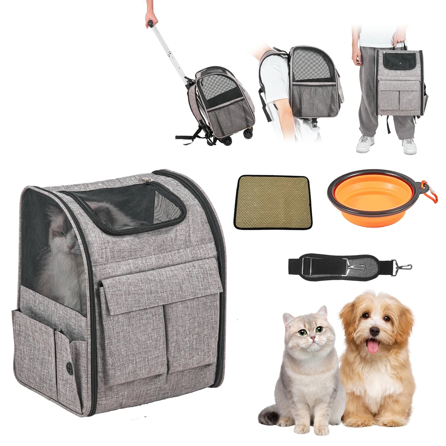 3 in1Backpack- Carry Back Pack with Telescopic Handle- Wheels- shoulder Strap for Travel-Breathable- TSA Standard