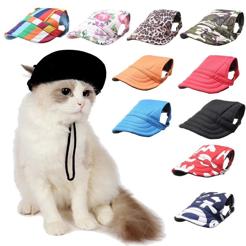 Dog Sunscreen Baseball Cap- Outdoor Sports Hat With Ear Holes- Adjustable- For Small Medium Dogs Cats Caps
