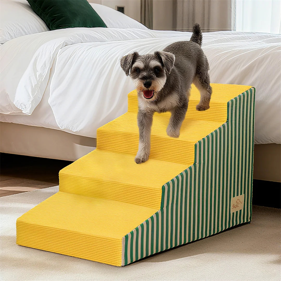Bright Yellow Pet Stairs-High-Density Foam- Gentle Slope- Access Ramp 3/4/5 Steps- Safe-Pet Stairs