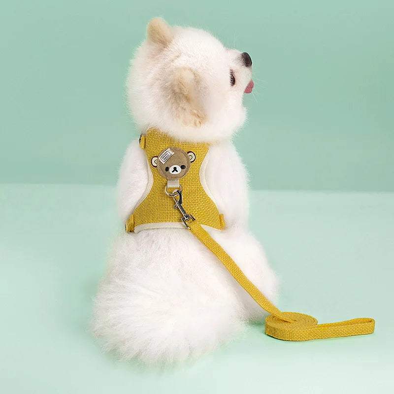 Cute Teddy Bear Pet Harness Leash Set for Small Mid Dogs-Collars/Leashes