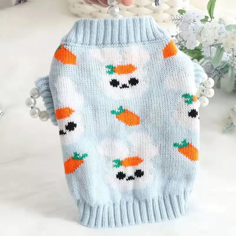 Cute Rabbit Sweater -Autumn Winter Dog Clothing- Warm Blue Sweater -Teddy Bichon Sweater For Small Dogs Pullover Cardigan