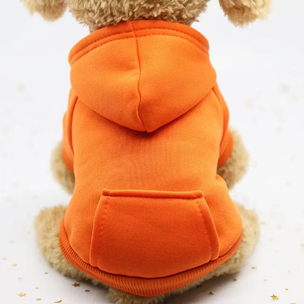 Dog Hoodie- Warm Autumn Winter Coat- Solid Color- Cotton with Pocket