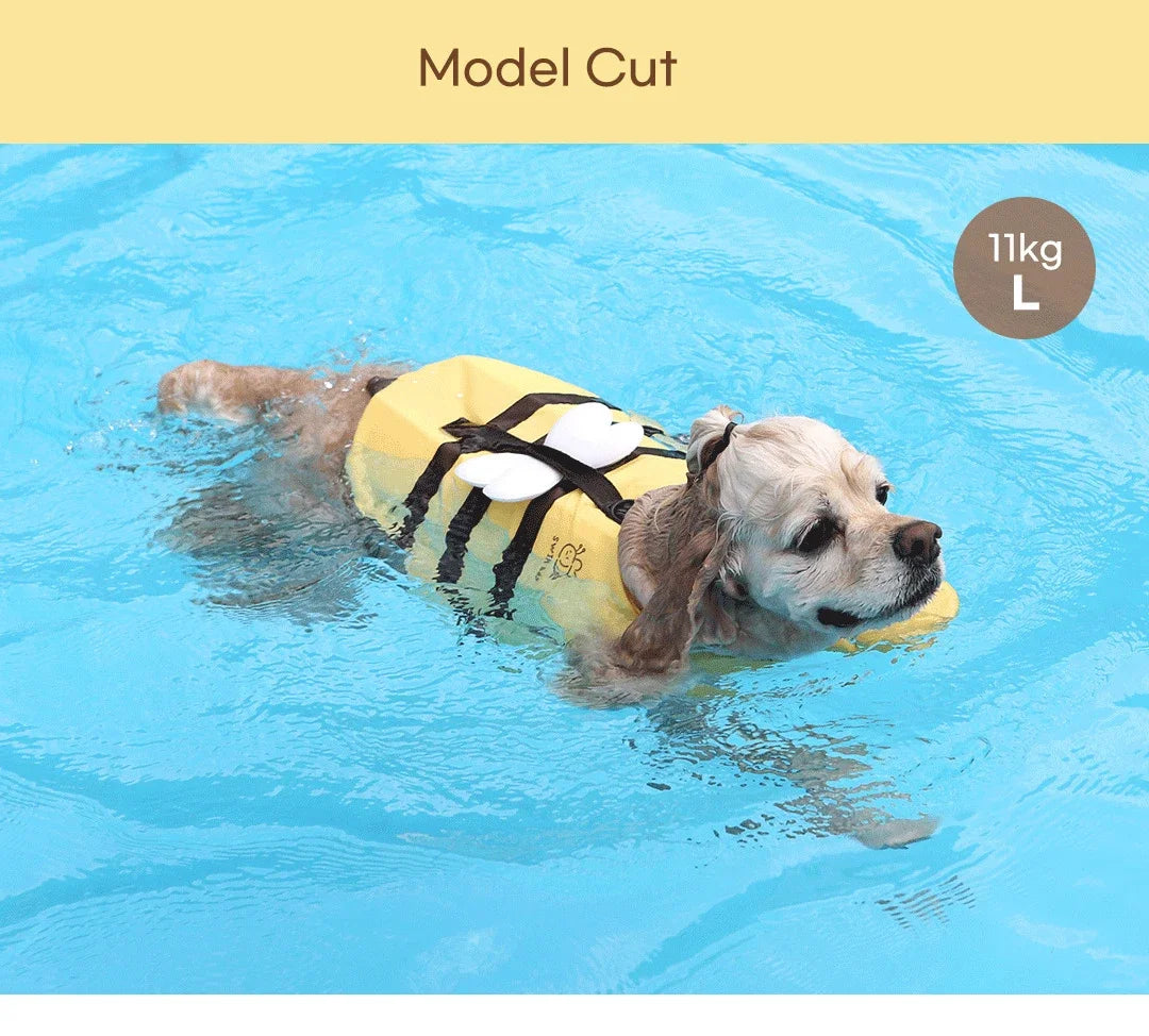 Little Bee Dog Swimsuit- Waterproof-Life Jacket- Breathable-Harness- Swimming Safety-Sizes SML-Costumes/Apparel
