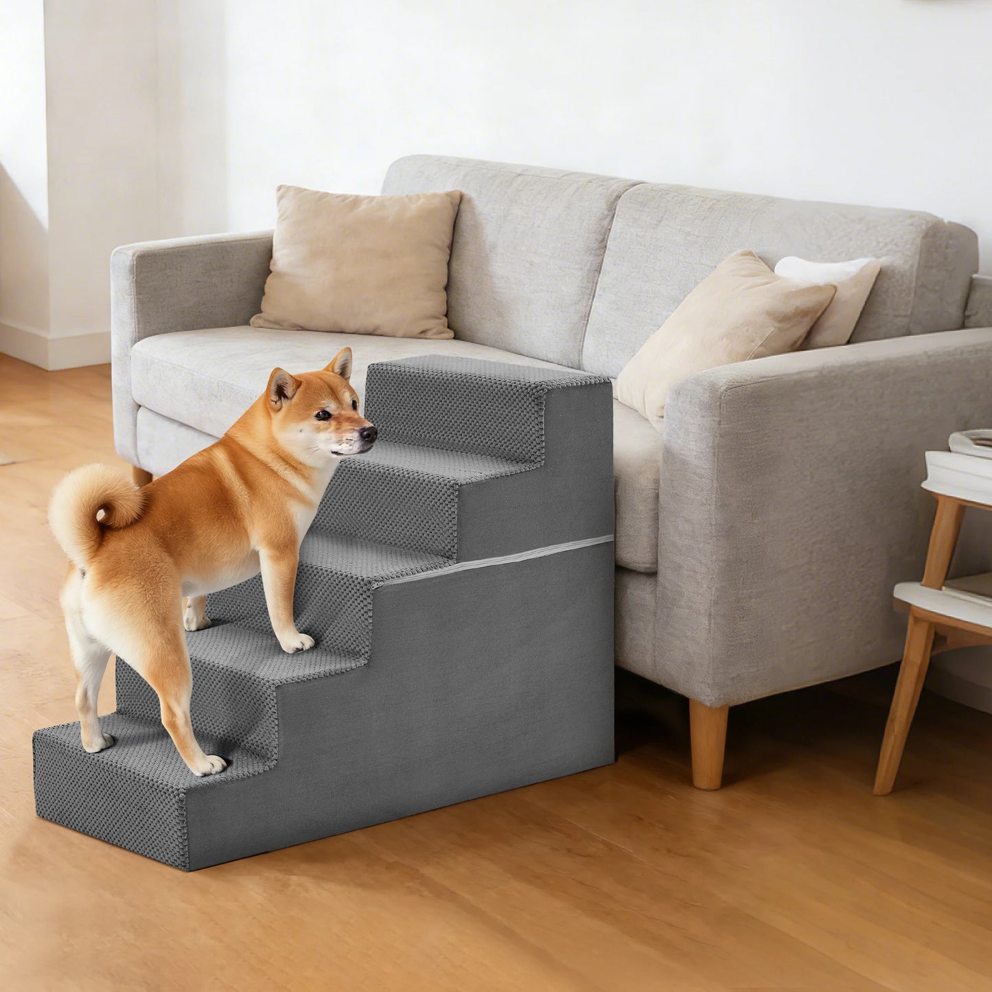 3-5 Step Right Angled Foam Dog Stairs-For Small Dogs Climbing Ladder- Indoor- Non-Slip-Pet Stairs