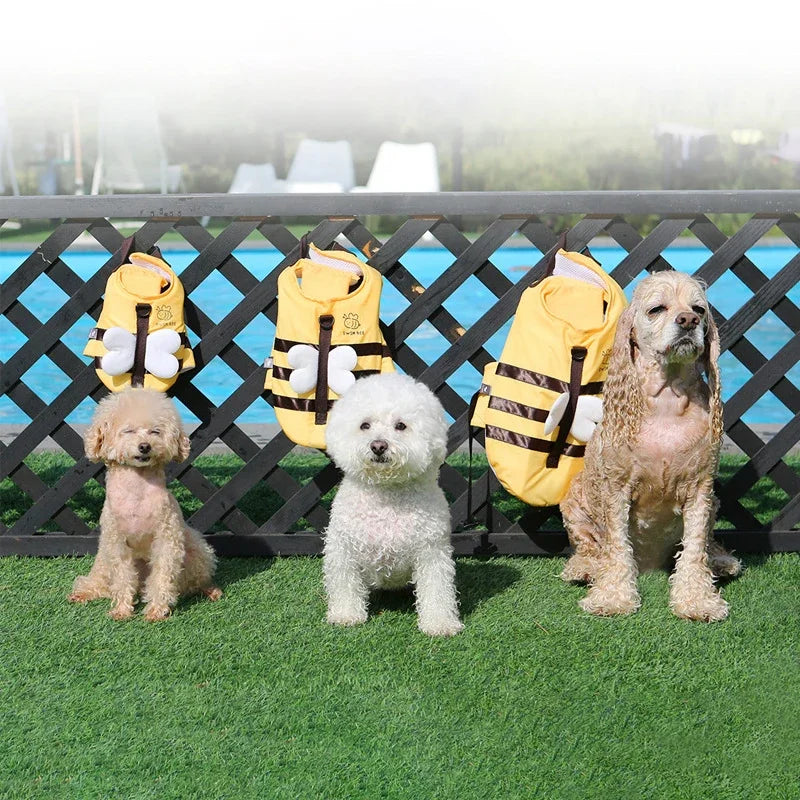 Little Bee Dog Swimsuit- Waterproof-Life Jacket- Breathable-Harness- Swimming Safety-Sizes SML-Costumes/Apparel