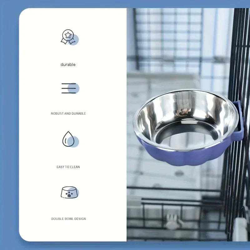 Stainless Steel Pet Bowl: A Suspended Pet Food Bowl That Can Be Moved and Lifted To Feed Food in A Pet Cage