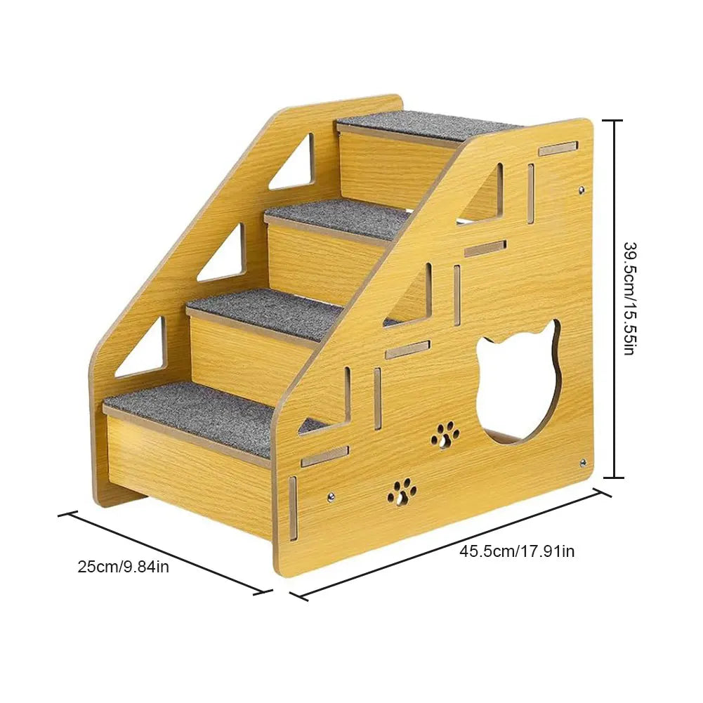 4-Step Wooden Pet Stairs- Nonslip Carpeted Indoor Pet Steps