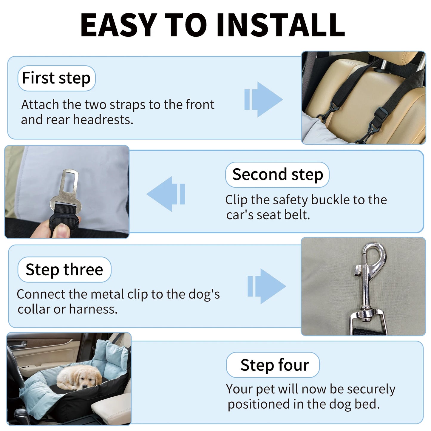 Dog Car Seat -Safe & Cozy Travel Bed/Carrier for Small Dogs, Puppies, Pets up to 22 lbs/10 KG, Clip-On Leash & Storage Pockets