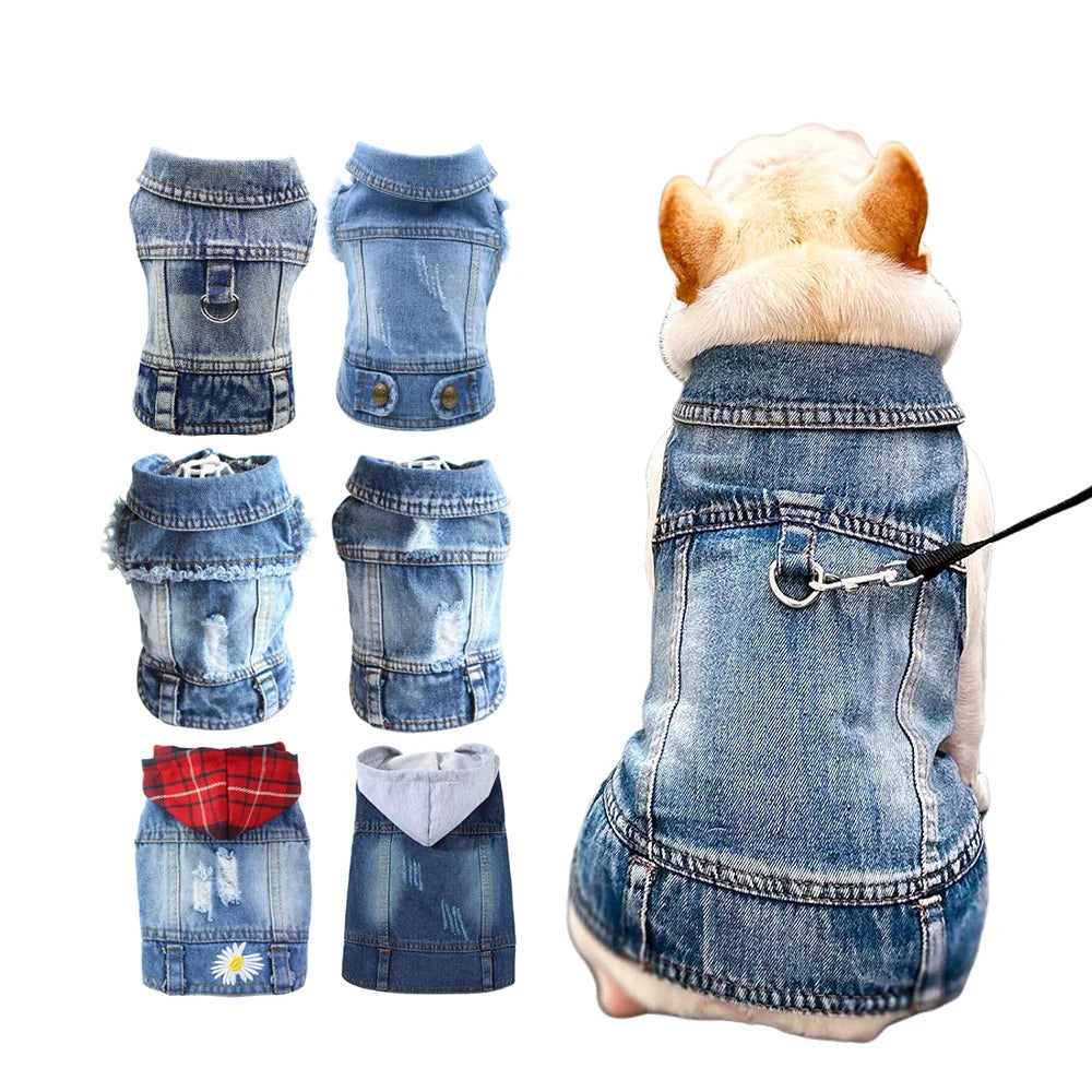Retro Designer Dog Jeans Jackets Vest for Small Dogs- Handsome Denim Jacket- Durable- Sizes XS-XXL-Costumes/Apparel