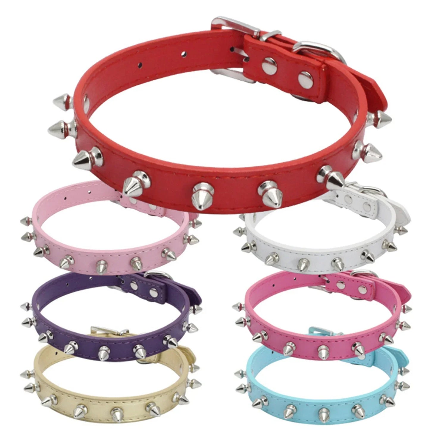 1pc Cool Dog Collar- Leather Spiked Studded Collars-  Small Medium Colorful Pets Necklace