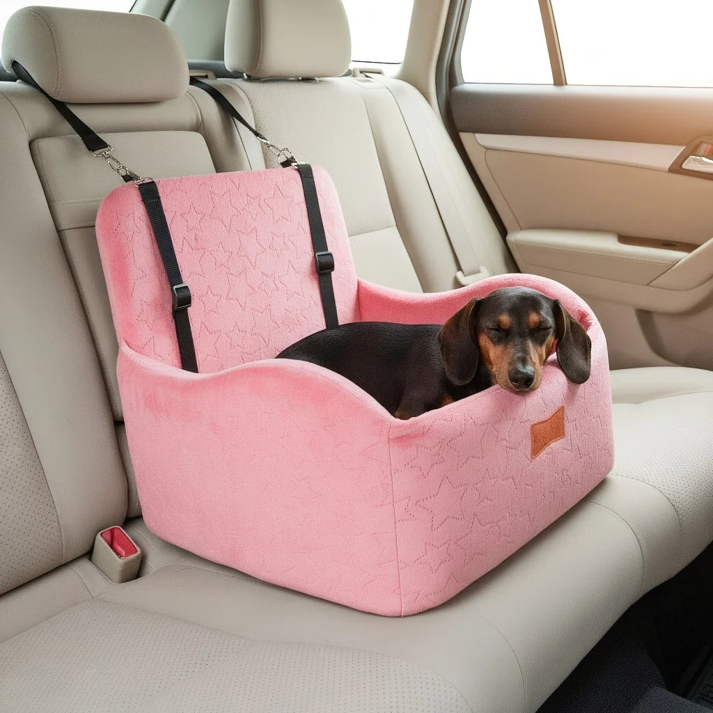 Dog Booster Car Seat- for S/M Dogs Up to 35lbs-Soft 6 in Elevated Cushion- Fits In Front/Back Seat- Fully Detachable/ Washable- 2 Storage Pockets/3 Straps-Easy to Install-Pet Car Seats