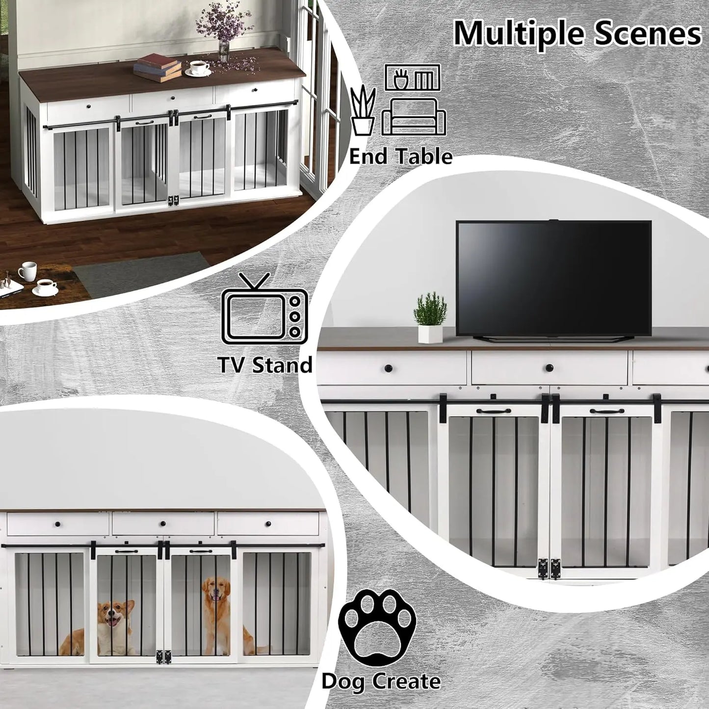 Dog Crate Furniture with Divider- Dog Crate for Small to Large Dogs- Large Indoor Dog Kennel Furniture with Double Doors-3 Drawers