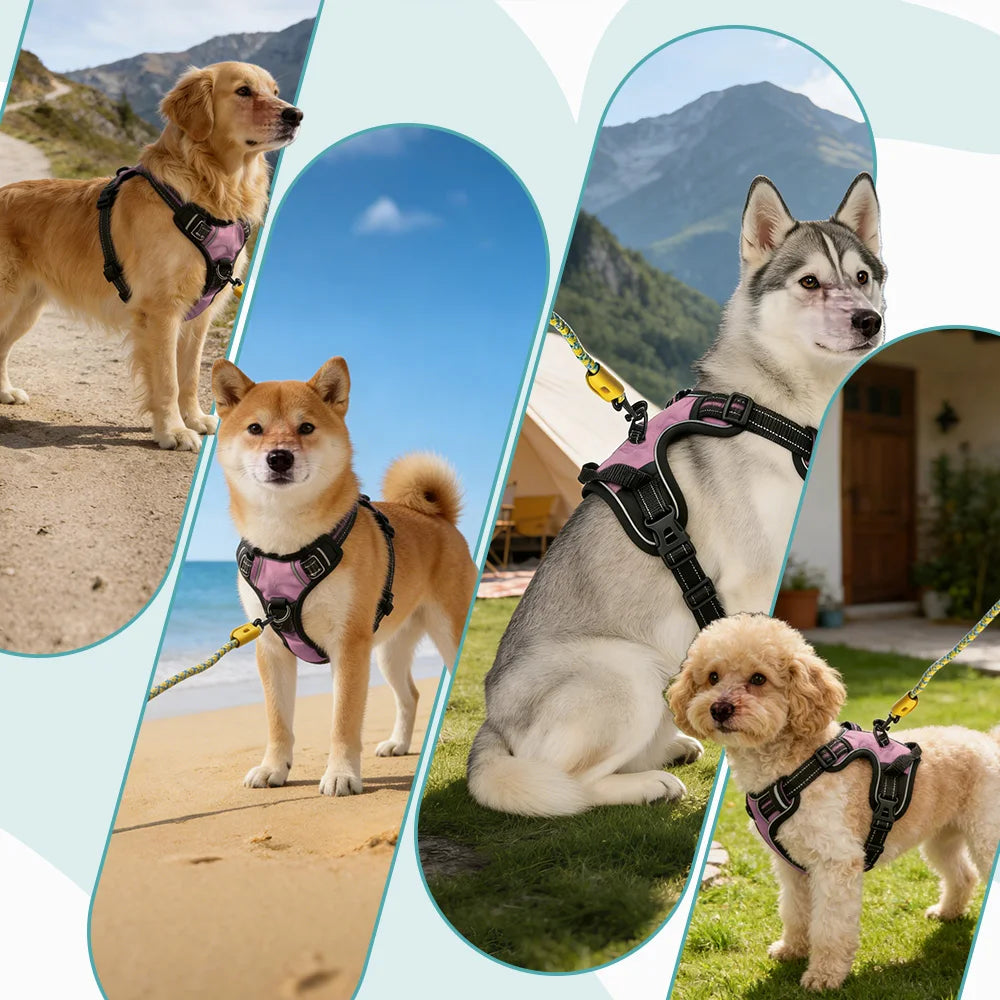 Pet Reflective Nylon Dog Collars Harness Vests Leash- Adjustable- Suitable for Small, Medium/Large Dogs-Collars/Leashes