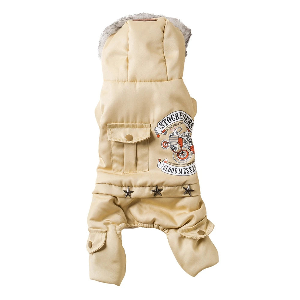 Dog  Thickness Hooded Driver Style Four Legs Cotton Winter Coat- Windproof Dog Jumpsuit- Warm Small Puppy Dogs Clothing