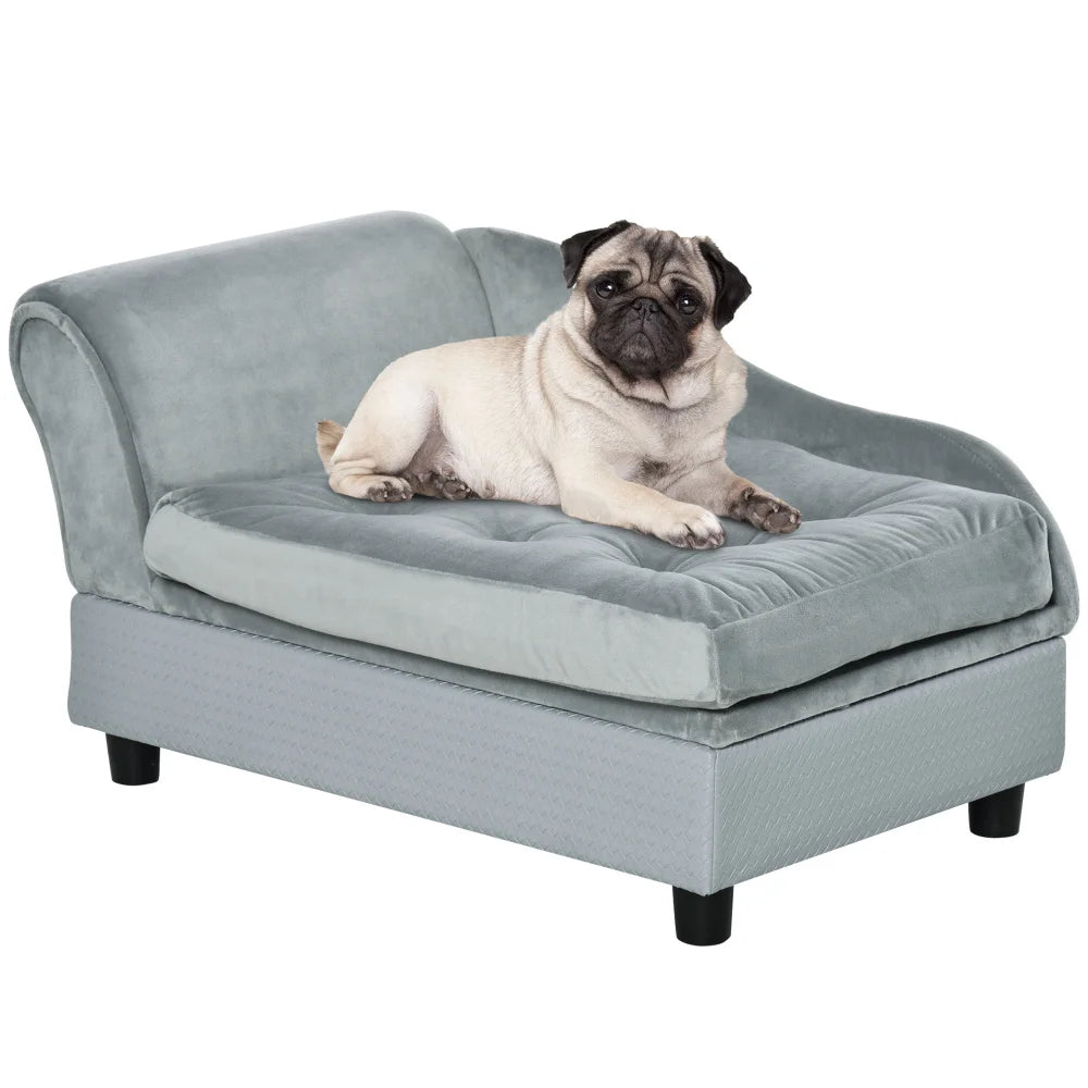 Luxury Fancy Dog Sofa Bed for Small Dogs with Hidden Storage-3" Soft Foam- Cushy/& Modern Pet Furniture- for Small Breeds- Gray-Beds & Blankets