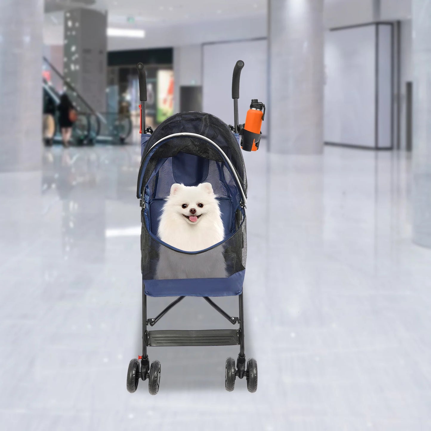 Lightweight Foldable Pet Stroller for Small Medium Dogs- Portable Travel Carrier with Cup Holder- Handle & Rear Storage Pocket