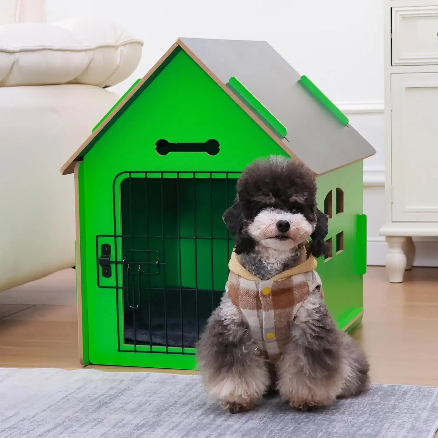 Cute Dog House- Indoor for Small Dogs-Cozy Wooden Design- Small Indoor Bed House