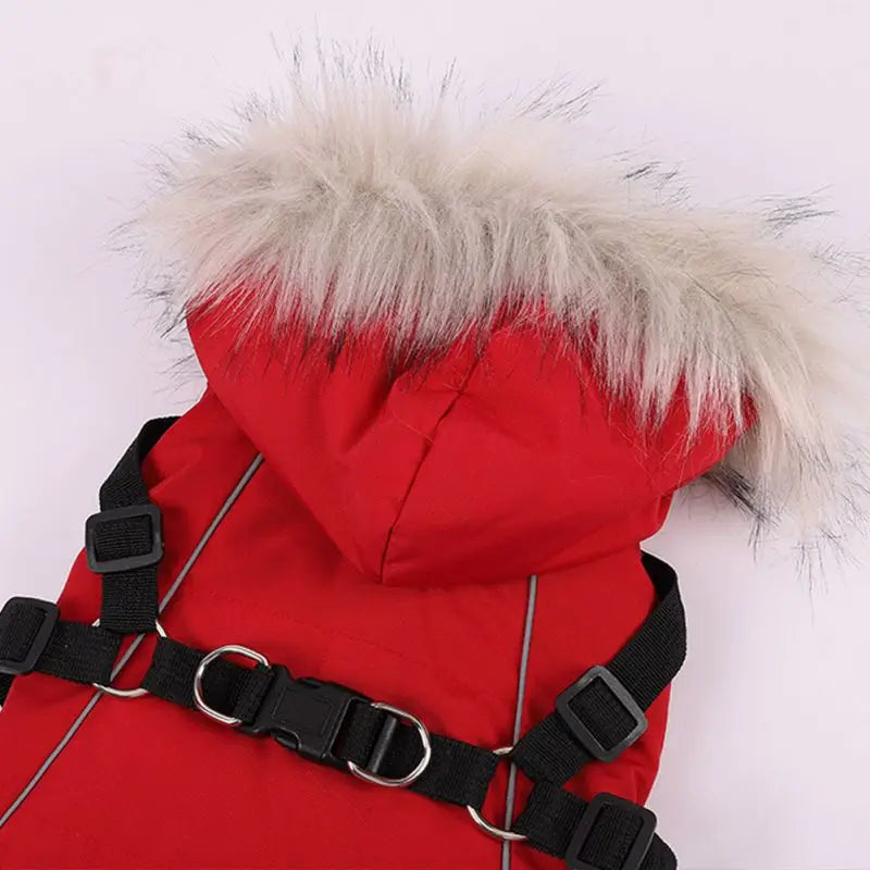Autumn Winter Warm Pet Dog Jacket With Harness/ Hoodie- Dog Padded Coat with Imitation Fur Hat -For Small Medium Dogs Puppy Coat