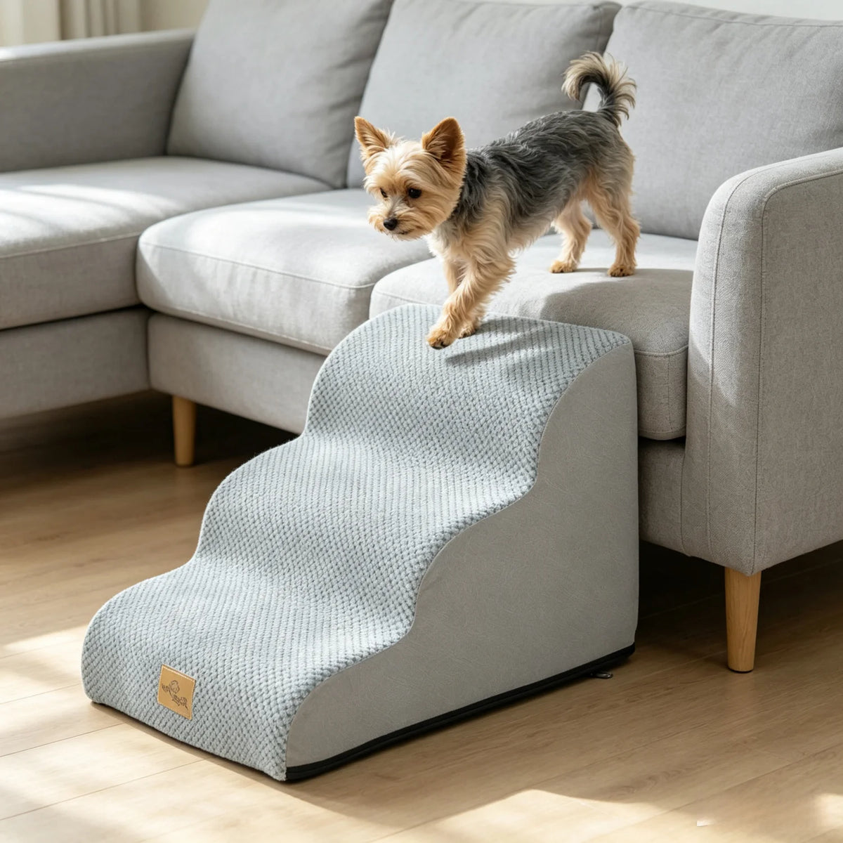 3/4/5 Steps Dog Stairs-Curved  Steps-Ramp with Removable Cover- for Sofa- Bed- Chair- High-Density Sponge Foam-Pet Stairs
