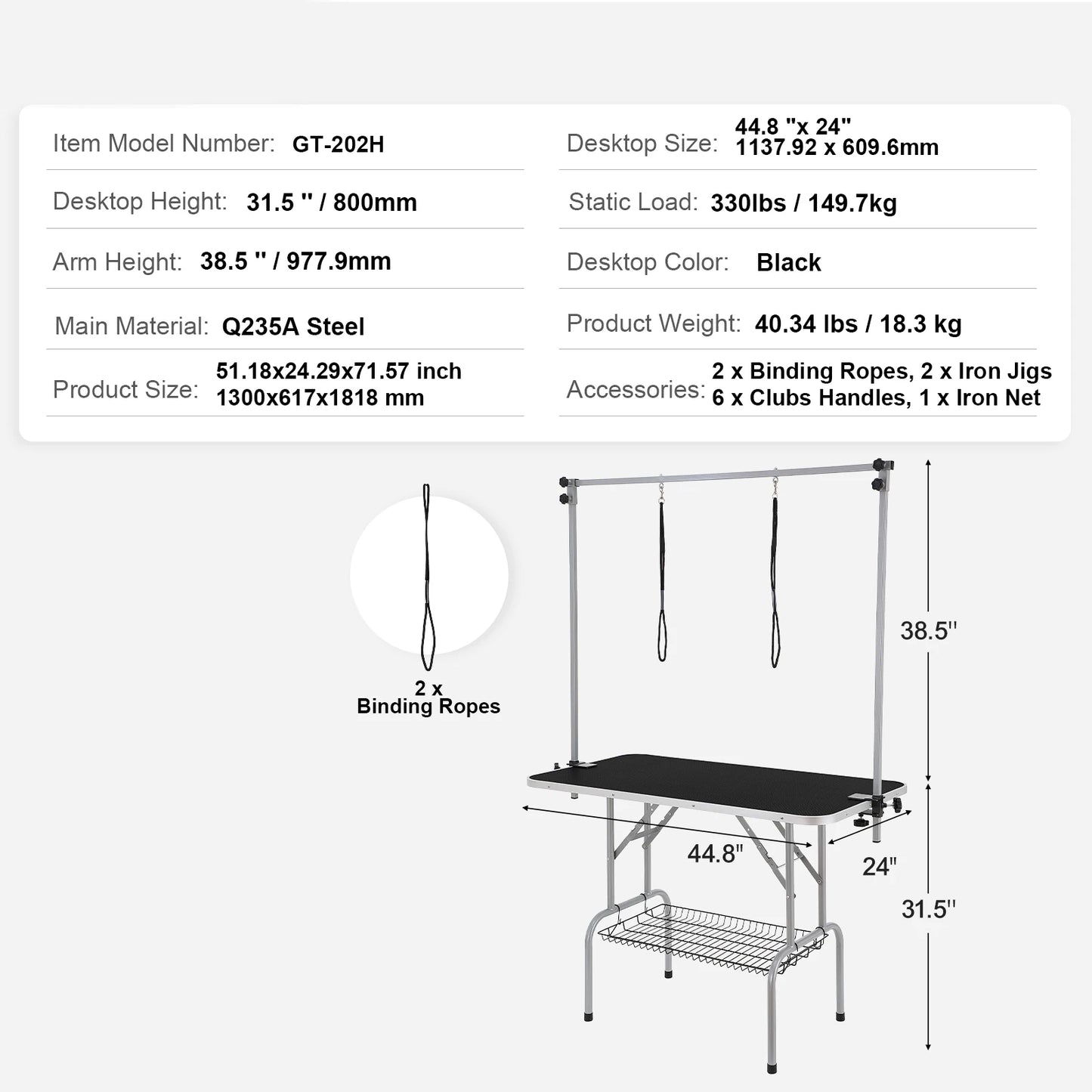 SucceBuy Pet Grooming Table Two Arms w/ Clamp Dog Grooming Station- Foldable Pets Stand for Medium Small Dogs with Grooming Loop-Pet Grooming