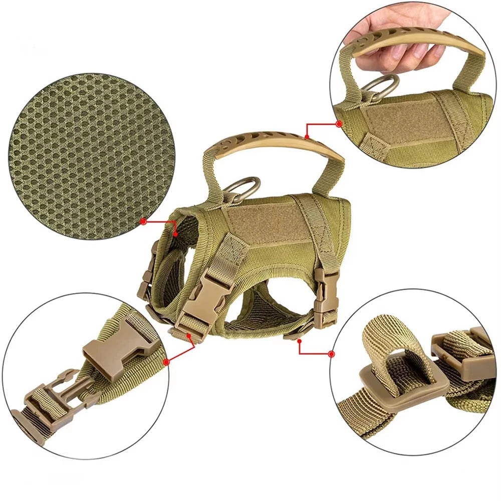 Tactical Puppy Harness Leash Set- For Small Dogs- Adjustable- Harnesses Vest For Training-Military-Collars/Leashes