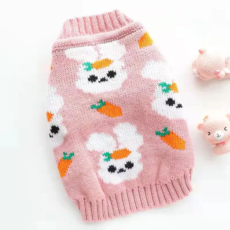 Cute Rabbit Sweater -Autumn Winter Dog Clothing- Warm Blue Sweater -Teddy Bichon Sweater For Small Dogs Pullover Cardigan