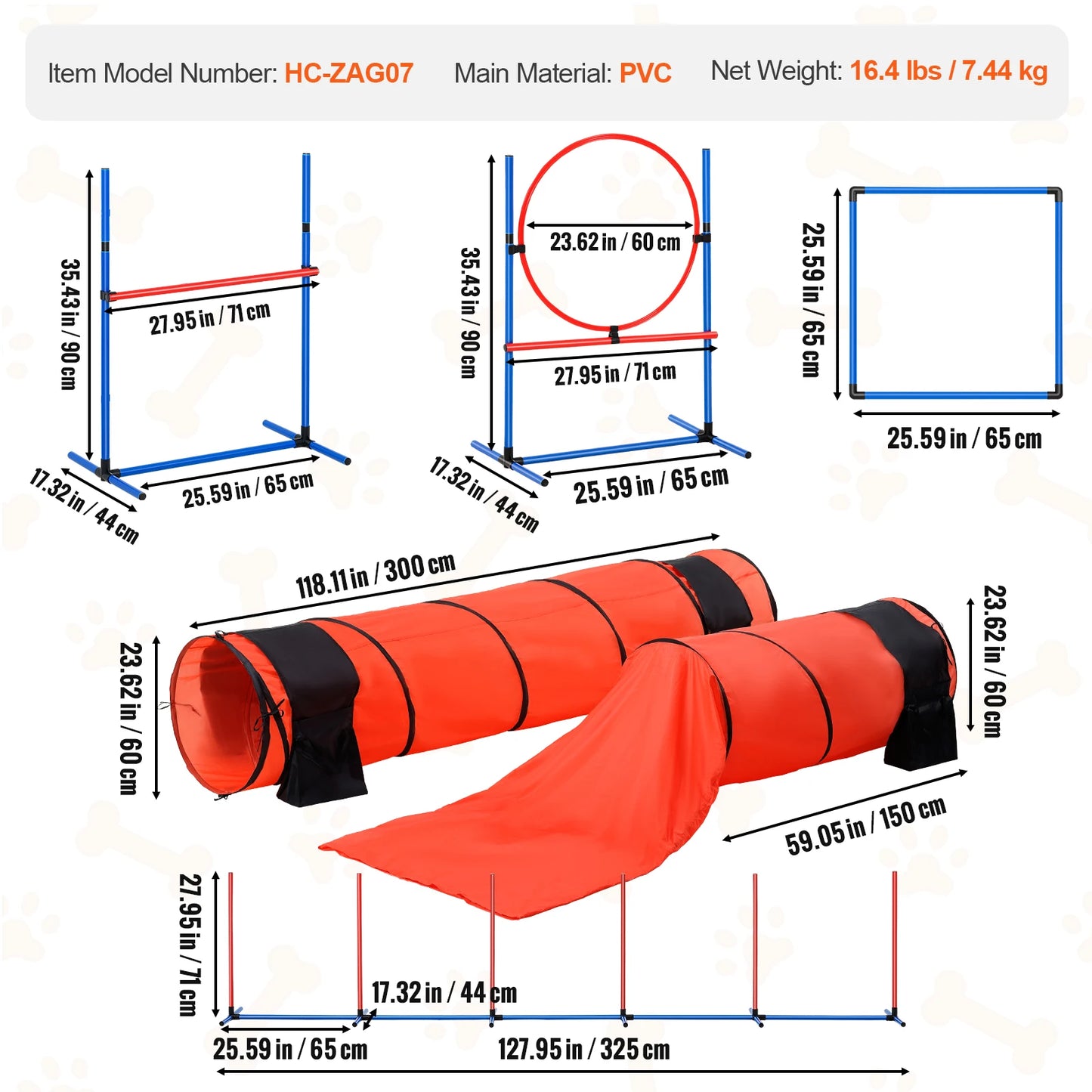 VEVOR Dog Agility Training Equipment 4 PCS Set with Adjustable High Hurdles 6 Weave PolesJump Ring Square Pause Box Whistle