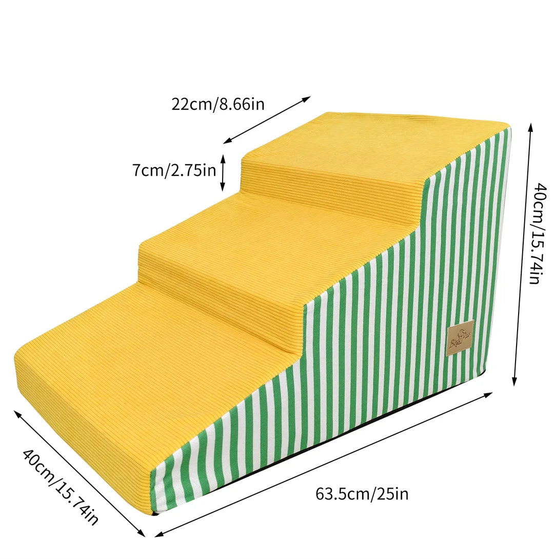 Bright Yellow Pet Stairs-High-Density Foam- Gentle Slope- Access Ramp 3/4/5 Steps- Safe-Pet Stairs