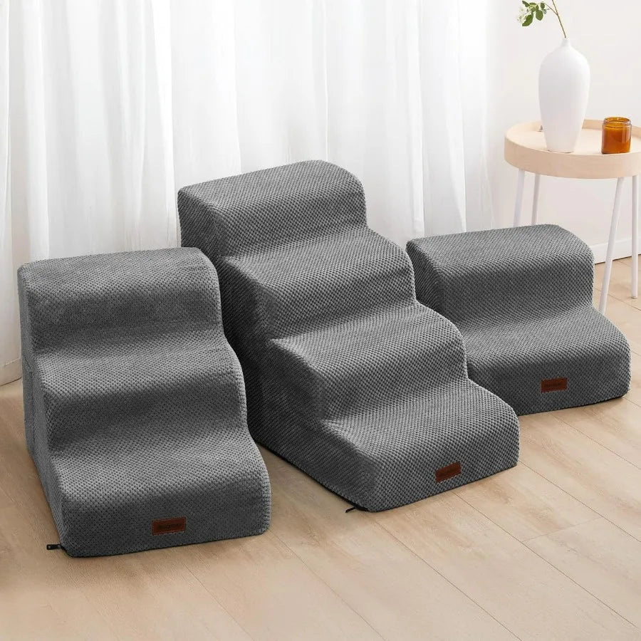 Pet Stairs for Small Elderly Dogs- 3-Step Dog Ramp- Non-Slip Surface- Soft Washable Cover- Portable