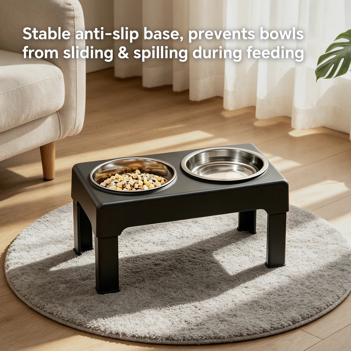 Raised Adjustable Height Dog Feeder- Elevated Double Stainless Steel-Food/Water Bowl- Non‑Slip Base- Anti‑Spill Design- Ergonomic Design- Slow‑Feed For Small Medium Large Dogs-Pet Bowls/Feeding