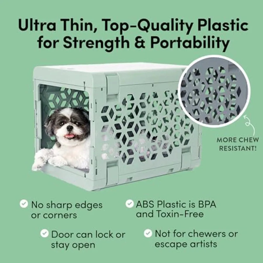 Stylish and Portable Collapsible Dog Crate with Washable Bed for Small Pets- Safe Indoor Kennel Set with Comfortable Pad -Lightweight