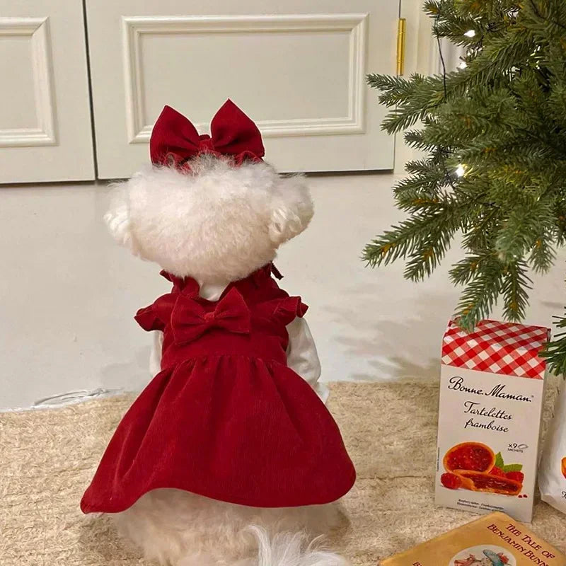 Christmas Princess Dress- Bow Knot -Winter Warm Dog Clothes