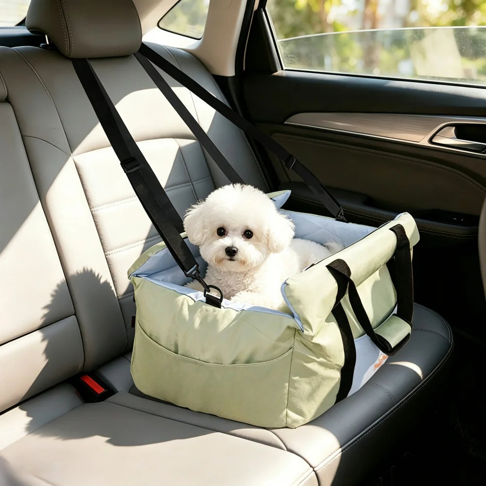 Portable Dog Car Seat-Booster Seat-Travel Carrier- Bed with Safety Belt- Storage Pocket- Removable/Washable Cover-Beds & Blankets