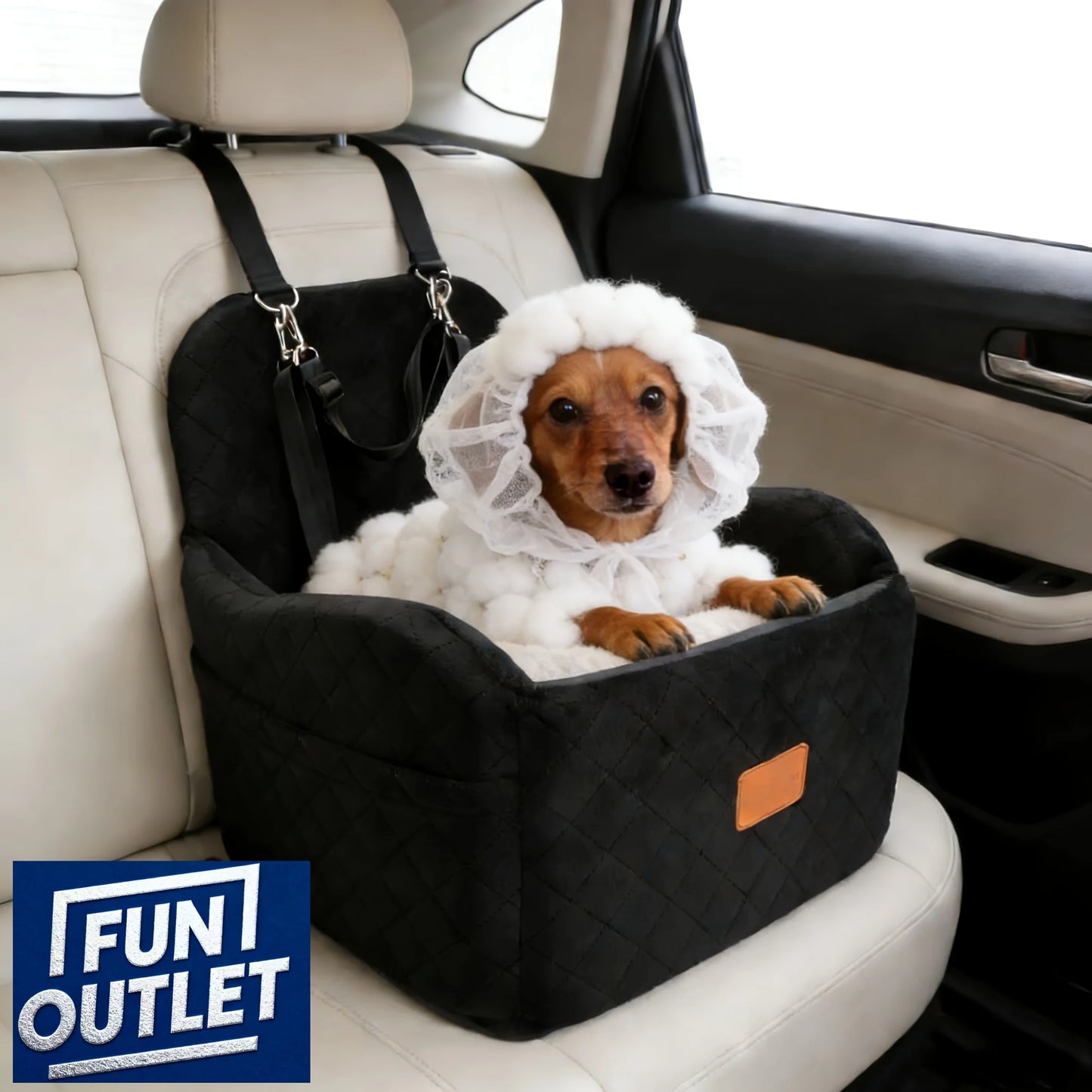 Dog Booster Car Seat- for S/M Dogs Up to 35lbs-Soft 6 in Elevated Cushion- Fits In Front/Back Seat- Fully Detachable/ Washable- 2 Storage Pockets/3 Straps-Easy to Install-Pet Car Seats
