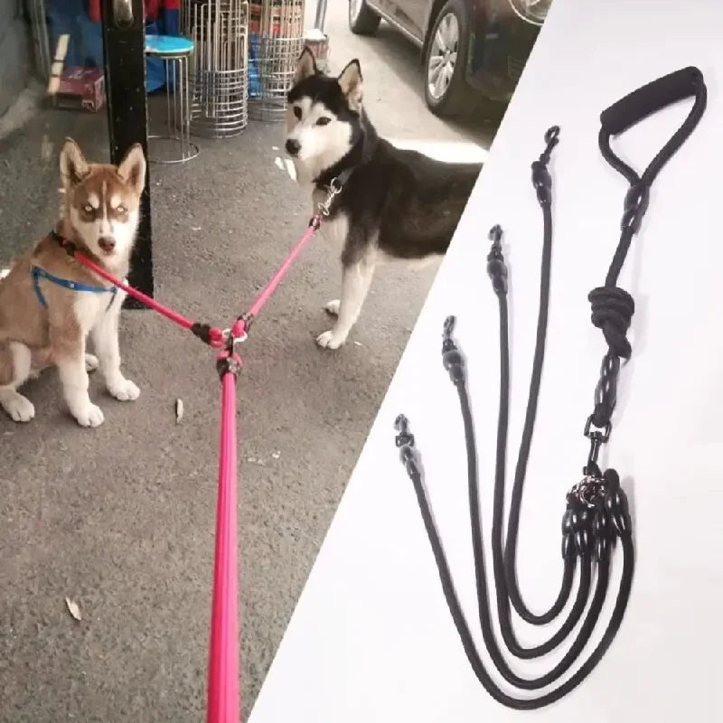 Pet Nylon Double 4 Lead Heads Dog Rope- 2 Way Coupler-Collars/Leashes