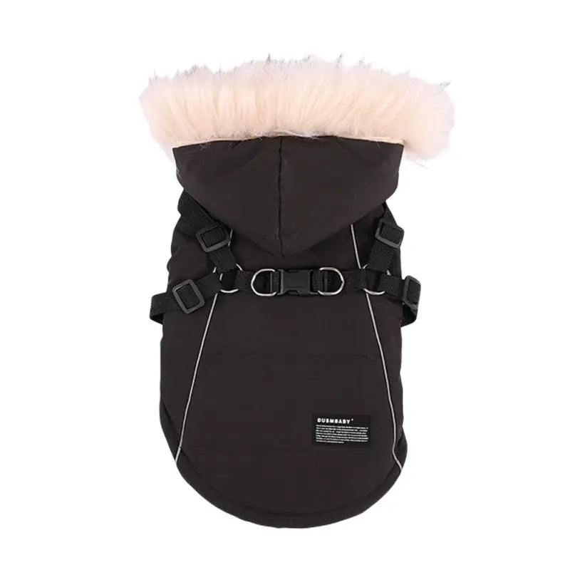 Autumn Winter Warm Pet Dog Jacket With Harness/ Hoodie- Dog Padded Coat with Imitation Fur Hat -For Small Medium Dogs Puppy Coat