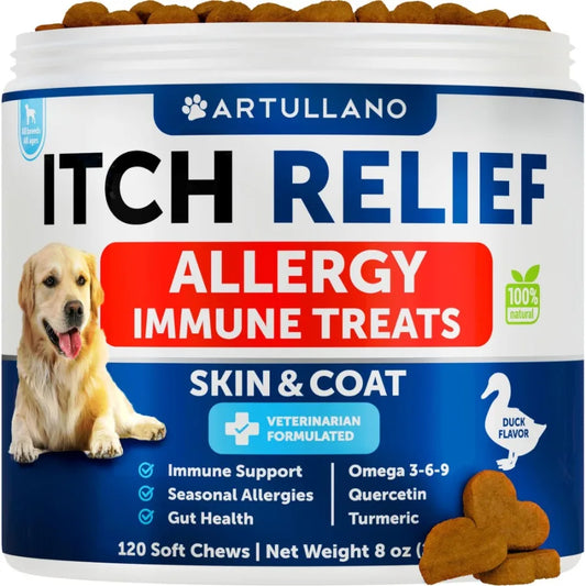 Dog Allergy Relief Chews Itching Skin Relief for Dogs Fish Oil Omega 3 Seasonal Allergies Pills Skin Coat Anti Itch Hot Spots