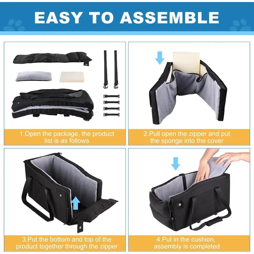 Center Console Dog Car Seat for Small Dogs Up to 12 lbs- Detachable Armrest Pet Seat with Adjustable Straps