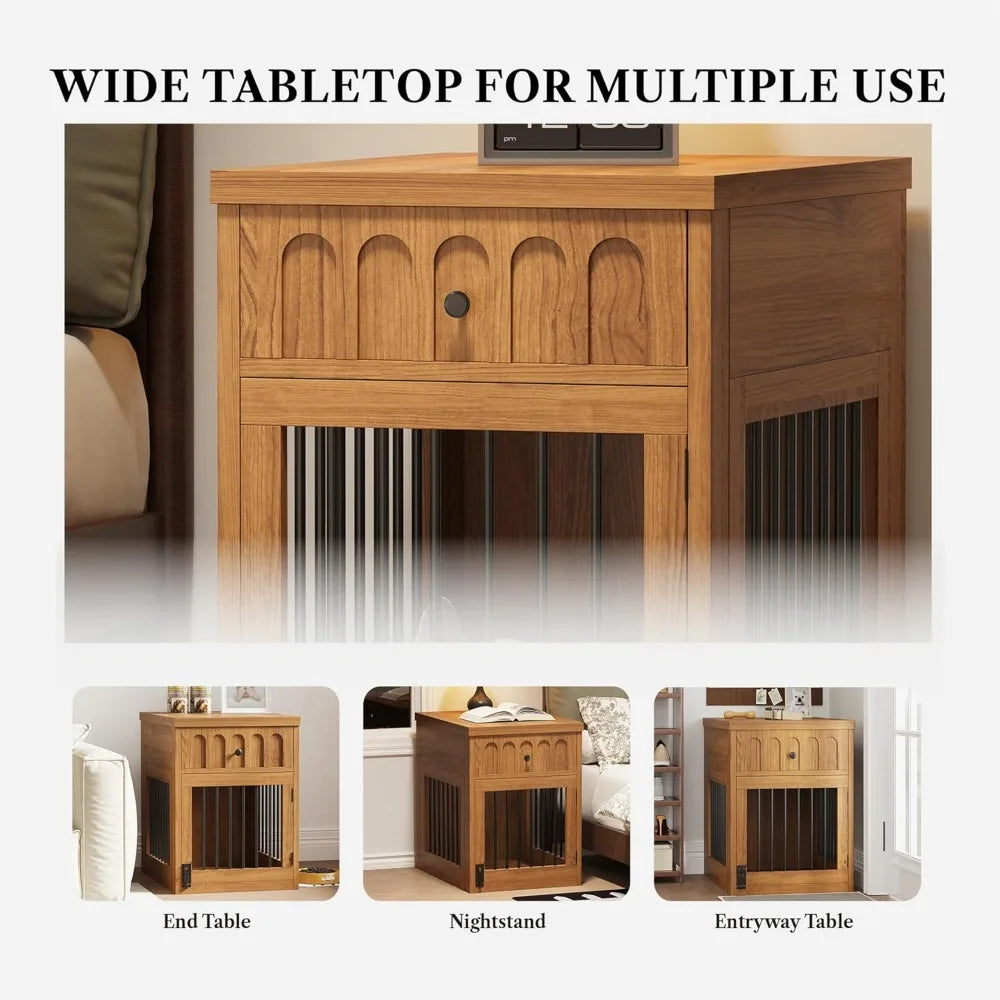 Dog Crate Furniture for Small Dogs, Wooden Dog Kennel with Drawer, Indoor Pet Crate End Table with 1.18-inch Tabletop, Decorative
