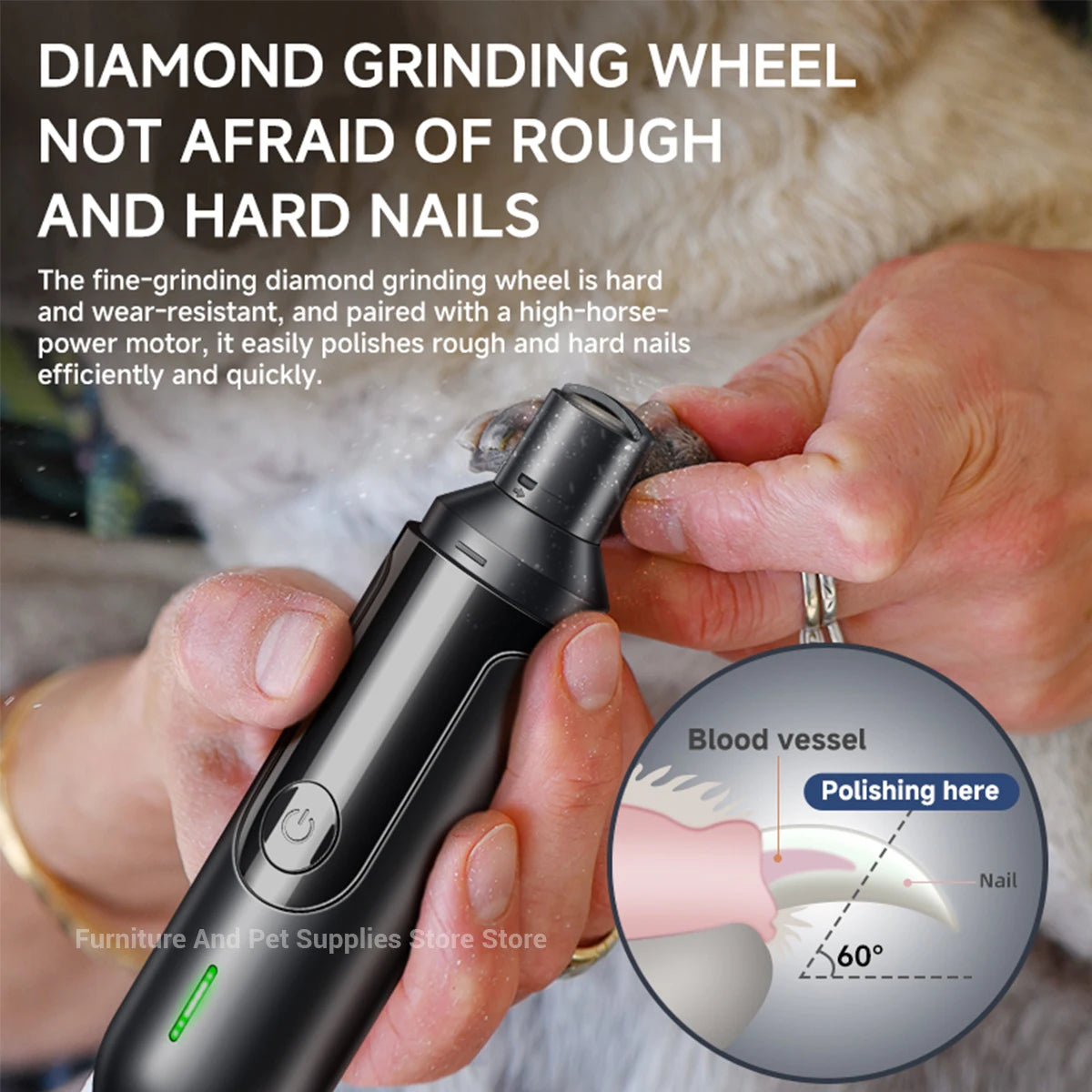 Electric Dog Nail Grinder-USB Rechargeable Nail Trimmers- Painless with Polisher Wheel for Small-Large Pets-Pet Grooming