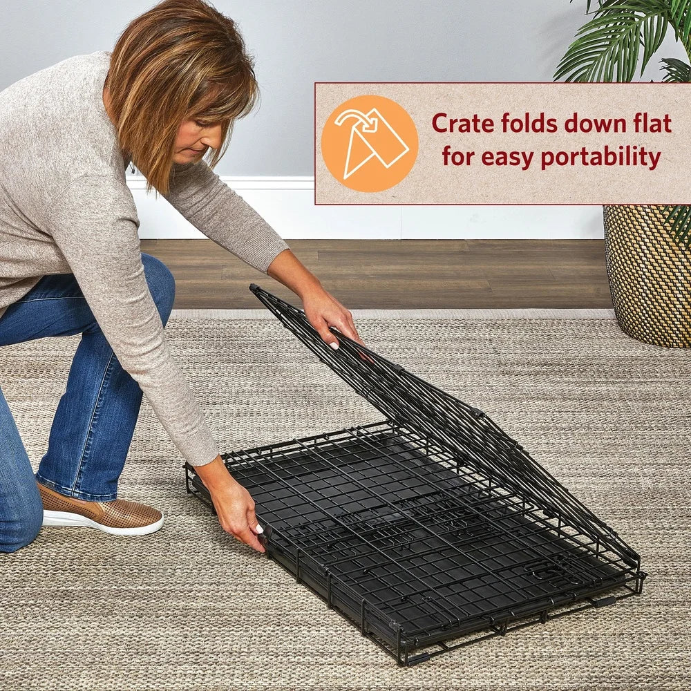 Heavy-Duty 36 Inch Double Door Folding Metal Dog Crate with Divider Panel- Leak-Proof Floor- Easy Assembly -Small to Medium Dogs
