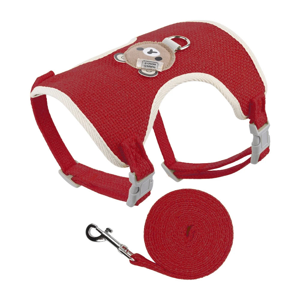 Cute Teddy Bear Pet Harness Leash Set for Small Mid Dogs-Collars/Leashes