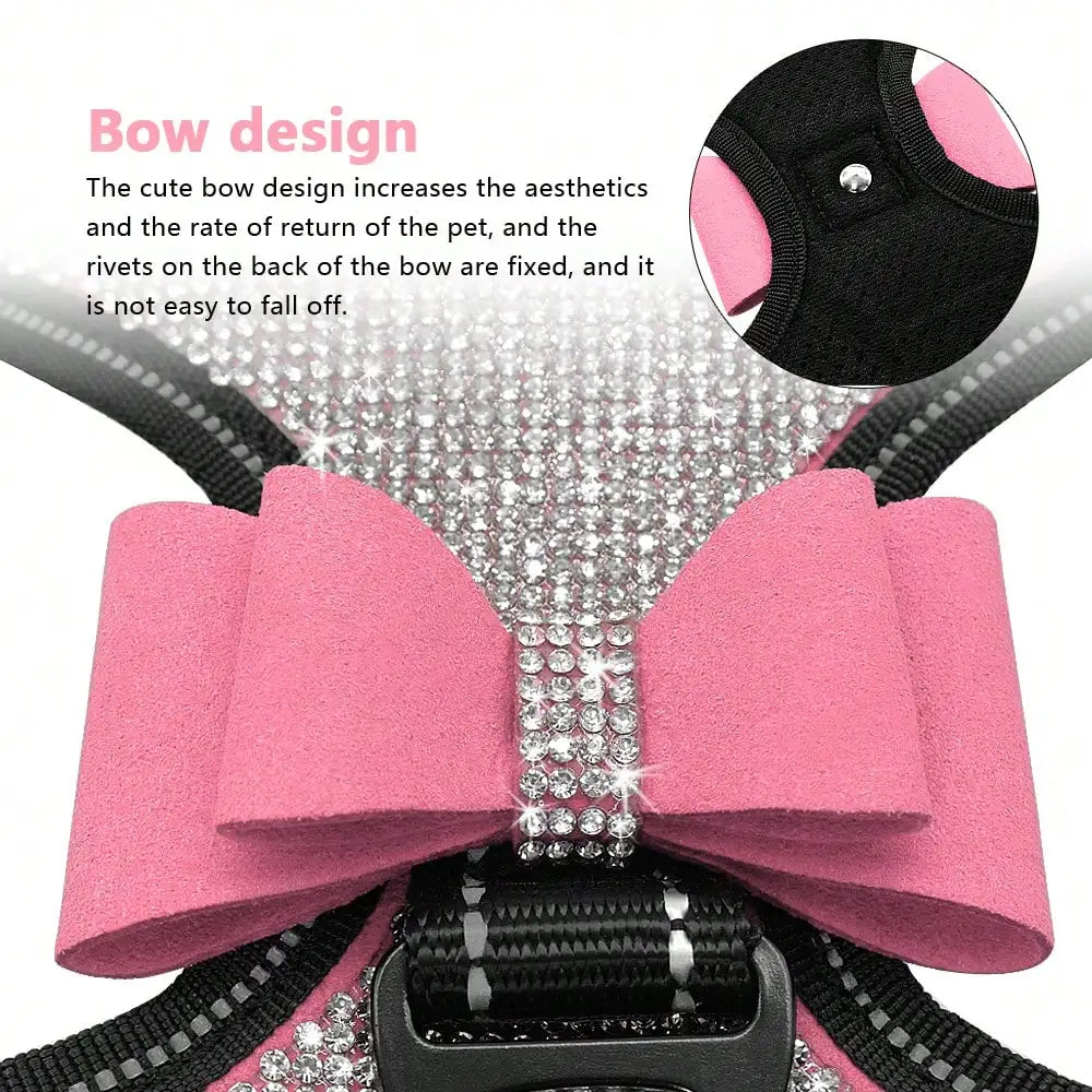 Bling Korean Style Plush Rhinestone Dog Harness- Reflective -Adjustable- Breathable-Sizes S M L-Collars/Leashes