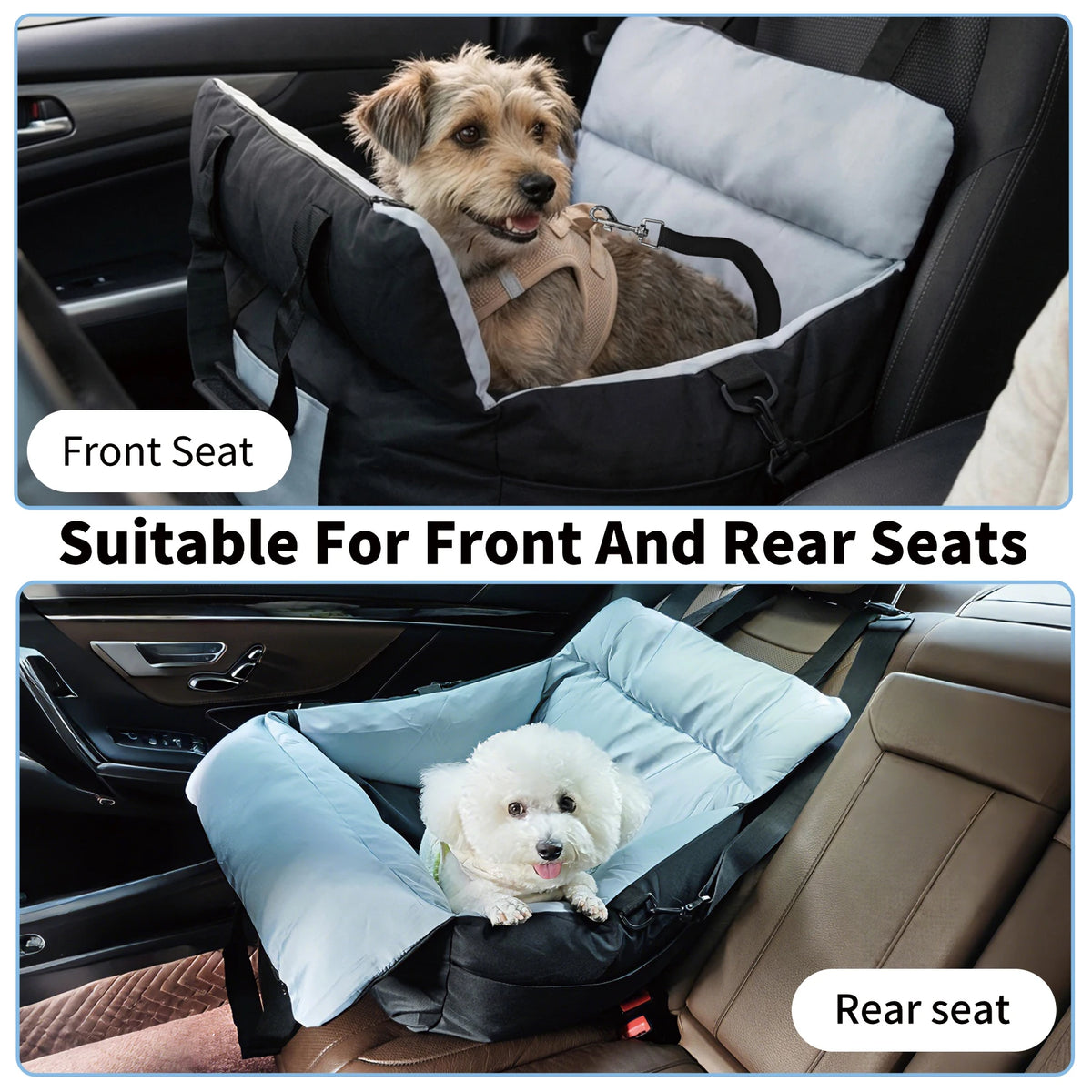 Portable Dog Car Seat-Booster Seat-Travel Carrier- Bed with Safety Belt- Storage Pocket- Removable/Washable Cover-Beds & Blankets
