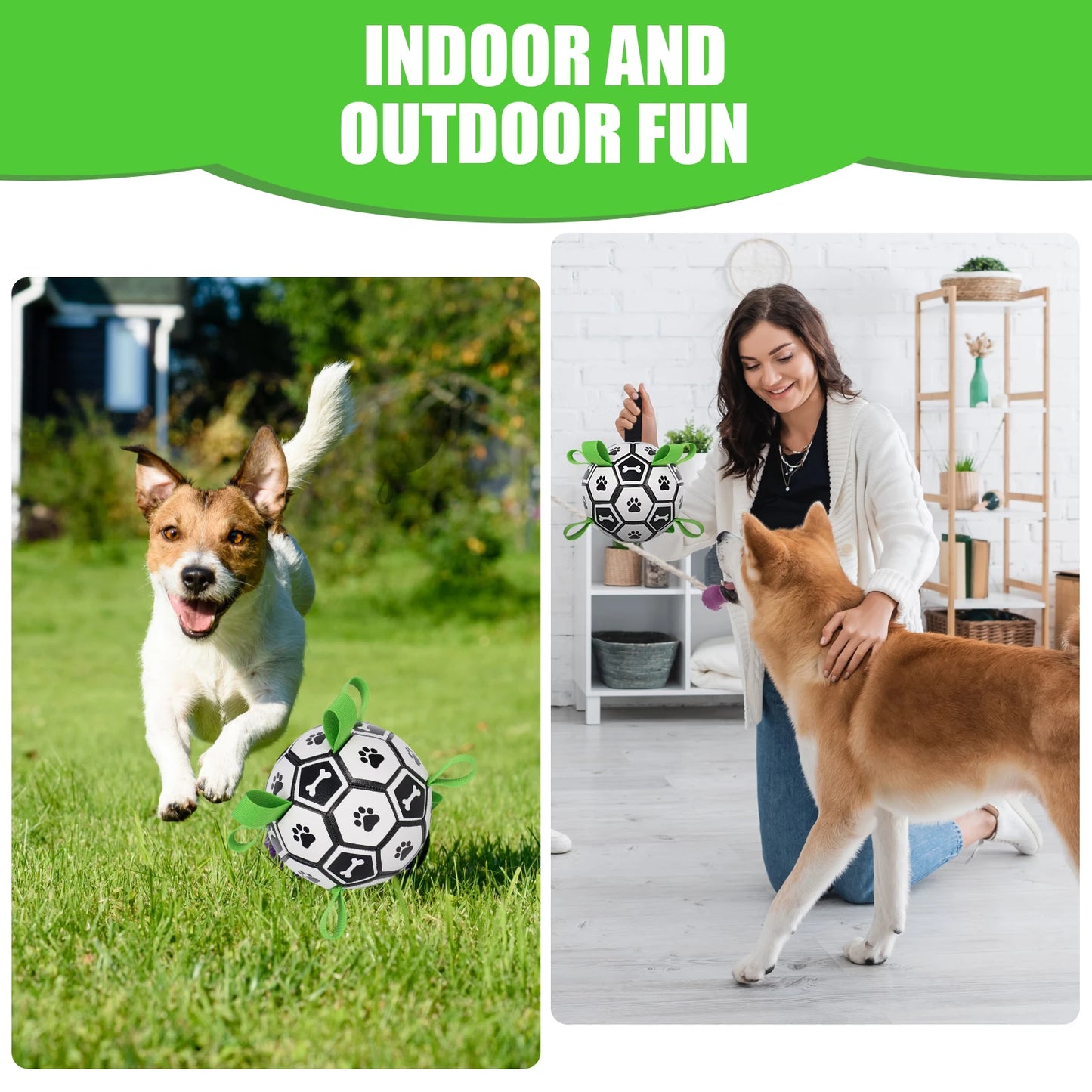 Dog Toys Soccer Ball with Straps- Interactive Toy for Tug of War- Durable- Dog Toys