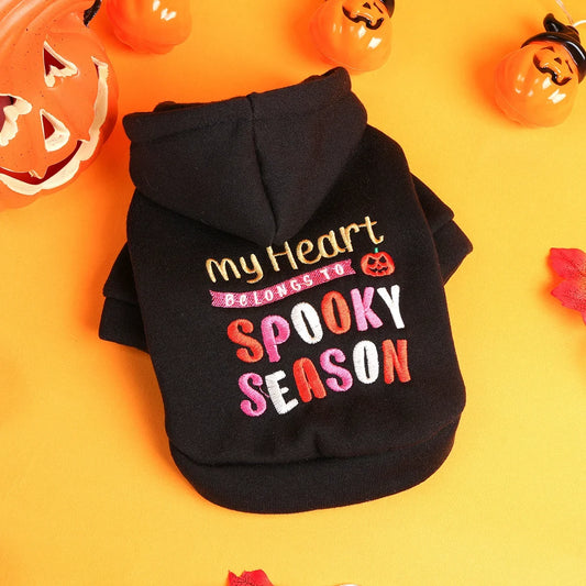 Thriller Season Halloween Sweater Pet Clothes Dog - English Embroidery- Traction Hoodie- Open Button Jacket-sizes XS-XL
