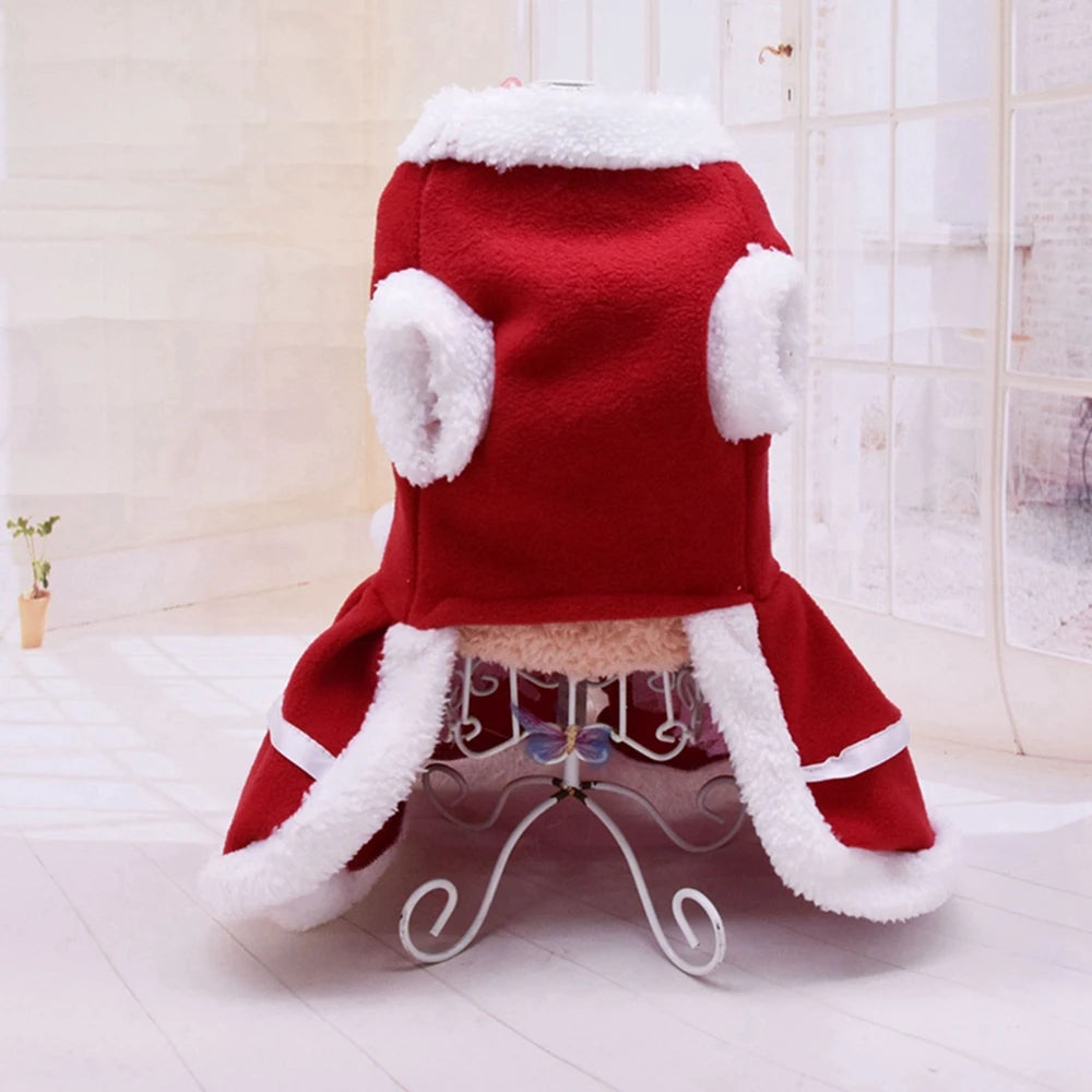Christmas Girl Dog Costume Dress -Puppy Warm Fleece Skirt- Clothes Autumn Winter Pet Clothes -Dog Red Skirt Fancy Dress Costume