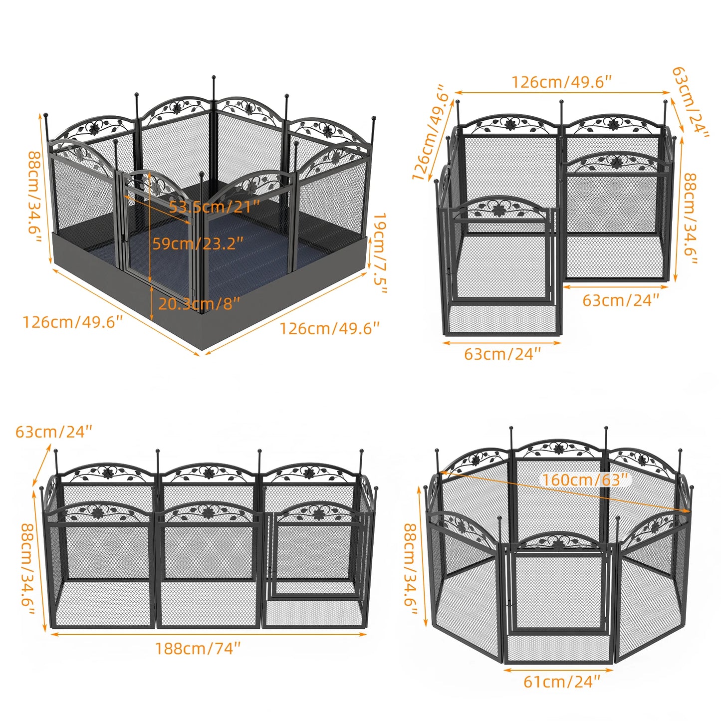 8 Panels DIY Heavy Duty Dog Playpen Fence- Outdoor Indoor  Metal Fence with Waterproof Fertility Pad for Whelping-Training