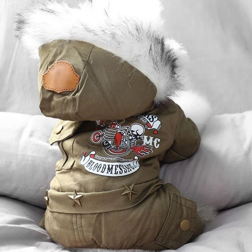 Dog  Thickness Hooded Driver Style Four Legs Cotton Winter Coat- Windproof Dog Jumpsuit- Warm Small Puppy Dogs Clothing