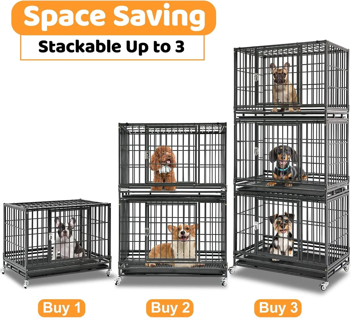 37 inch Stackable Heavy Duty Dog Crate-Indestructible- Escape Proof- Dogs Cage Kennel with Lockable Wheels